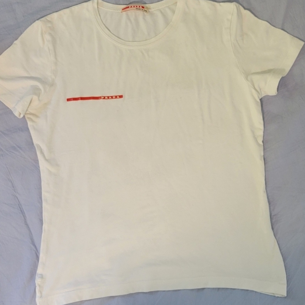 Prada White Fabric with Red Label